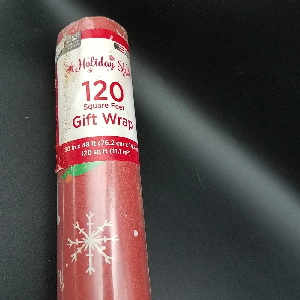 Vintage Christmas Holiday Wrapping Paper Snowman Lights Flake USA Sealed 120sqft